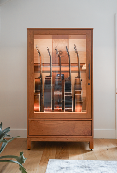 small cherry wood guitar humidor by american music furniture