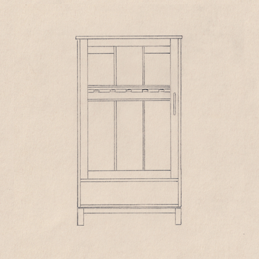 A minimalist line drawing of a tall guitar humidor 