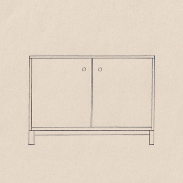line drawing of a medium music room gear and media storage cabinet by american music furniture