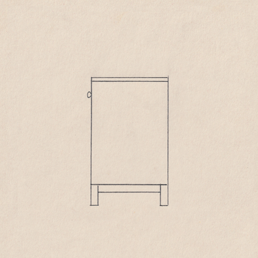 A minimalist line drawing of a small music room guitar furniture cabinet