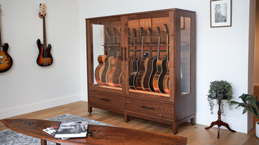 music room design interior with guitar humidor and hyla guitar hangers